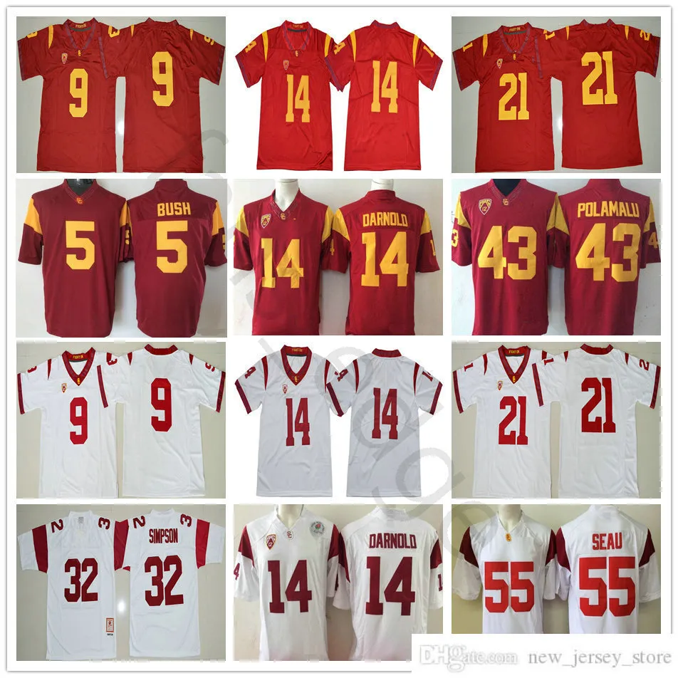 NCAA USC Trojans College Football Wear 14 Sam Darnold Reggie Bush JuJu Smith-Schuster Adoree' Jackson Troy Polamalu OJ Simpson Junior Seau Jersey