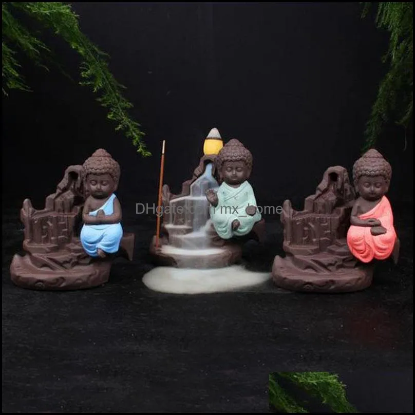 Lampy zapachowe Dekorowanie Gardenhe Gardenthe Little Monk Cestflow Backflow Mały Buddha stożkowy palnik kadzidełka Uchwyt Yixing Purple Creati