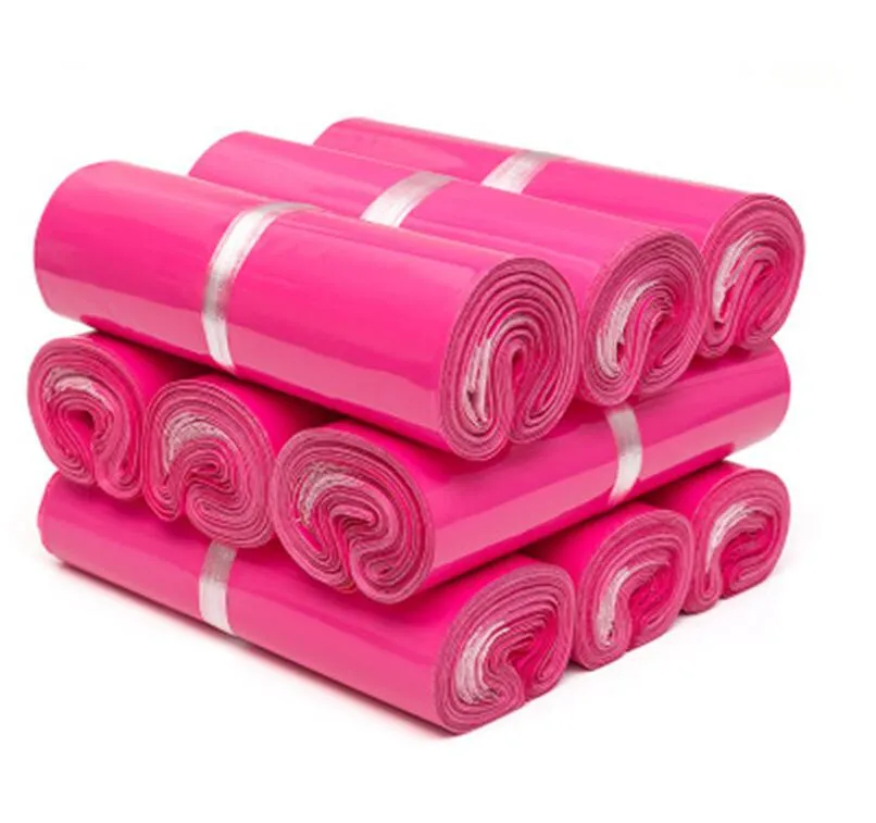 25 * 35 cm (20 * 30 + 5cm) Hot Pink Courier Bag Multifunctionele Verpakking Materiaal Verzendzakken Zelfzegel Mailbag Plastic Poly Mailing Envelop Tassen