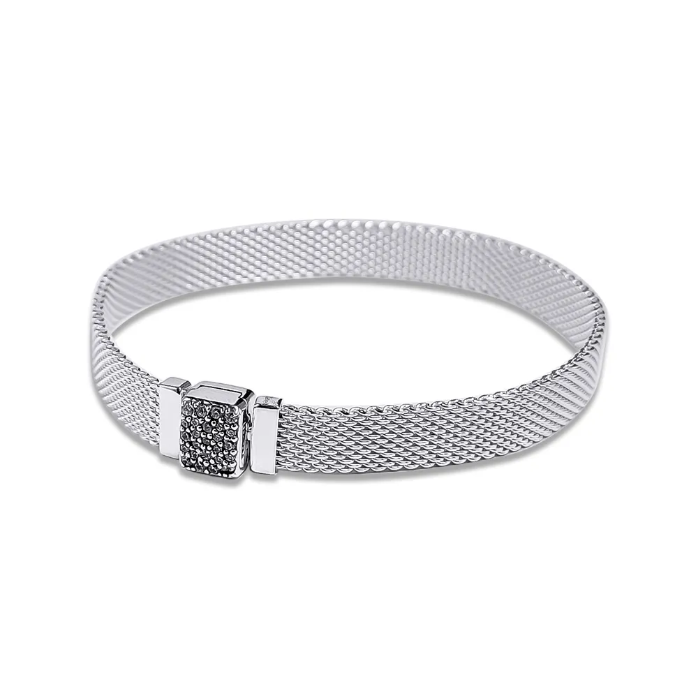 Armband Kvinnor Reflexioner Sparkling Spärrkedja Armband 925 Sterling Silver Smycken Femme Pulseira Plata de Ley Armband