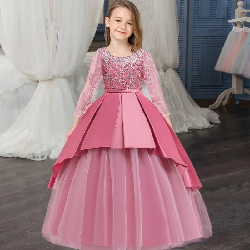 2021 Winter Long Bridesmaid Princess Dress Girl Kids Dresses For Girls Children Party Wedding Prom Dress Elegant 14 10 12 Years