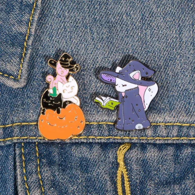 Pins, Brooches Halloween Wizard Brooch For Women Kitten Pumpkin Enamel Bag Shirt Pins Broches Badge Pines Metalicos Jewelry Brosche Accessor