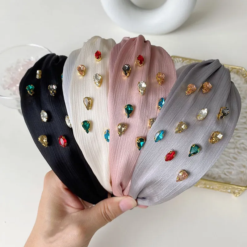 Barok Rhinestone Kumaş Bandı Moda Saç Aksesuarları Kadınlar Çapraz Düğümlü Geniş-Ağız Hairbands Sevimli Saç Hoop Şapkalar Yeni