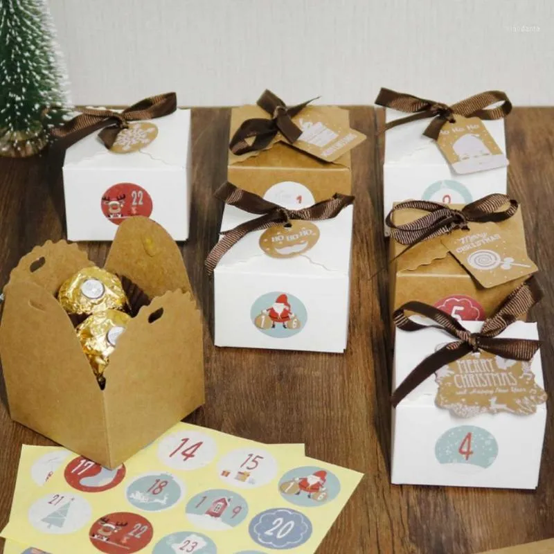 Kerst Kraft Paper Box Set Candy 24 van Retro Diy Holiday Decoration Gift Decorations for Home Wrap