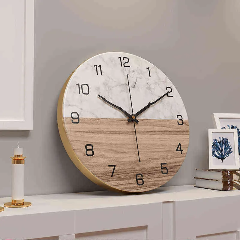 Creative Wood Grain Wall Clock Luxe Mute Wall Clock Modern Design Houten Reloj de Pared Home Decor Decoratie Woonkamer H1230