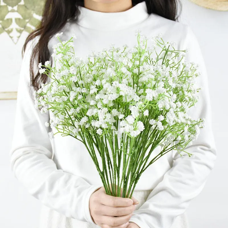 装飾的な花の花輪1/2 / 3ピース90ヘッド人工白い赤ちゃんの呼吸プラスチックgypsophilaブーケ結婚式の装飾偽の花の家の装飾
