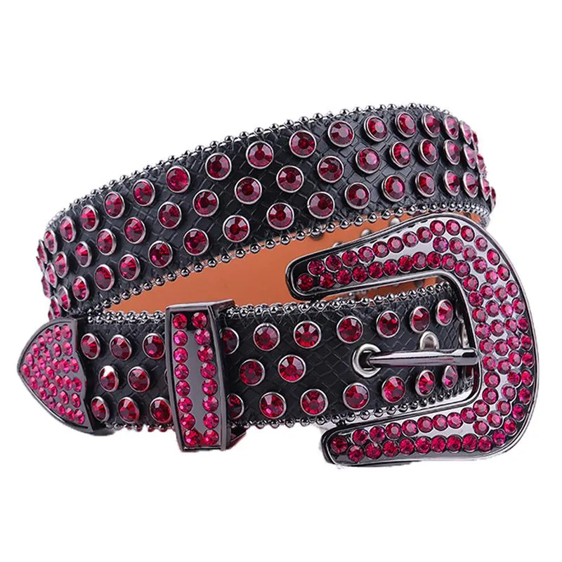Belts Black Pink Genuine Leather Rhinestones Belt Western Cowboy Crystal Studded Luxury Design Bling Diamond For Woman Man