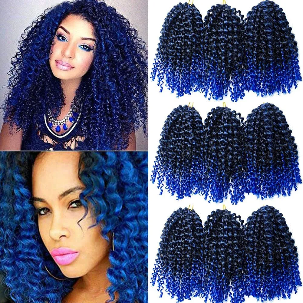 Marlybob Crochet Hair 8 Inch Short Braiding Hair Afro Kinky Curly Crochet Braids Ombre Synthetic Hair Extension for Women LS05