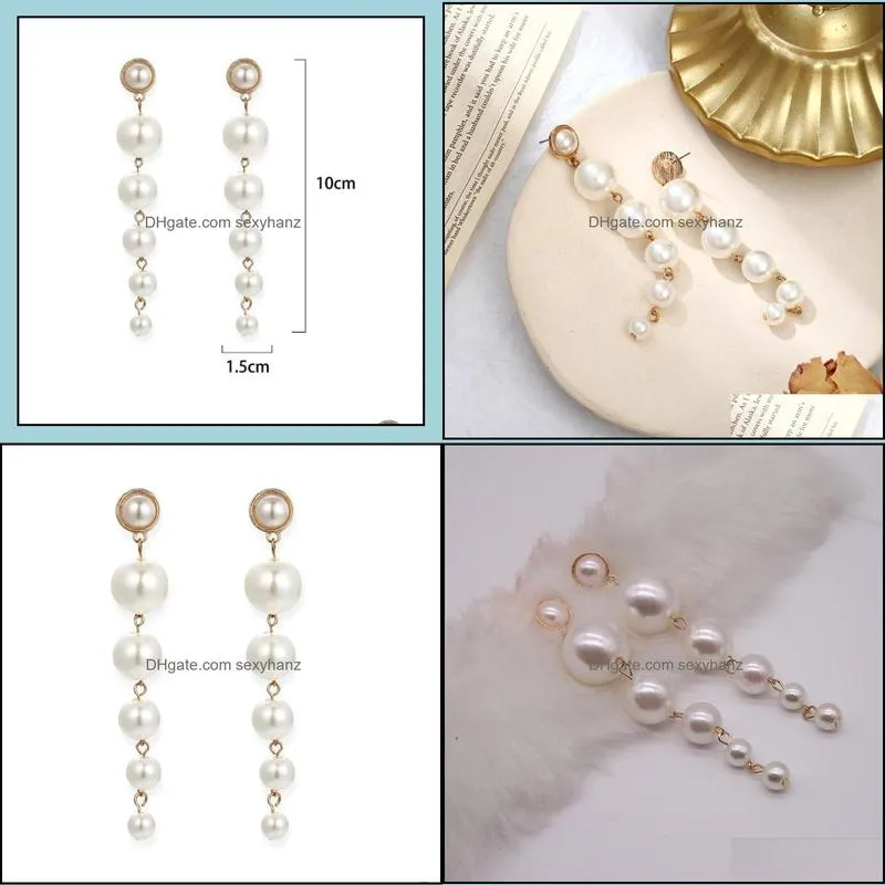 Fashion imitation pearl long earrings Big small bead tassel stud earring GWE11666