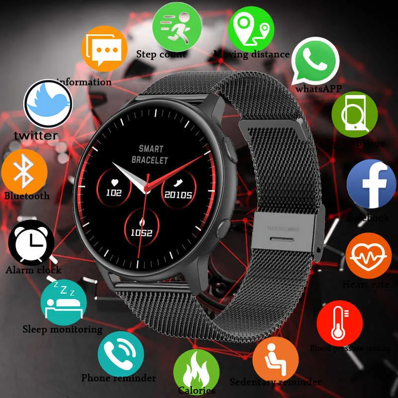 Nova rodada relógio inteligente homens full touch screen esporte aptidão ip67 impermeável Bluetooth para Android iOS smartwatch