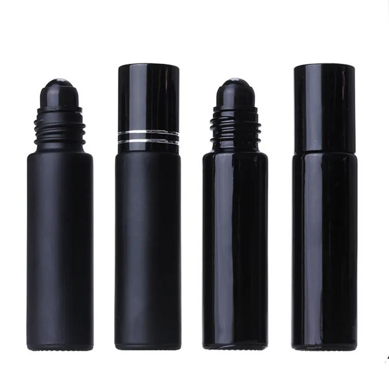 Rouleau de verre de bouteille d'huile essentielle noire de 10ML sur des bouteilles de boule de rouleau cosmétique de soin de peau de cristal de parfum