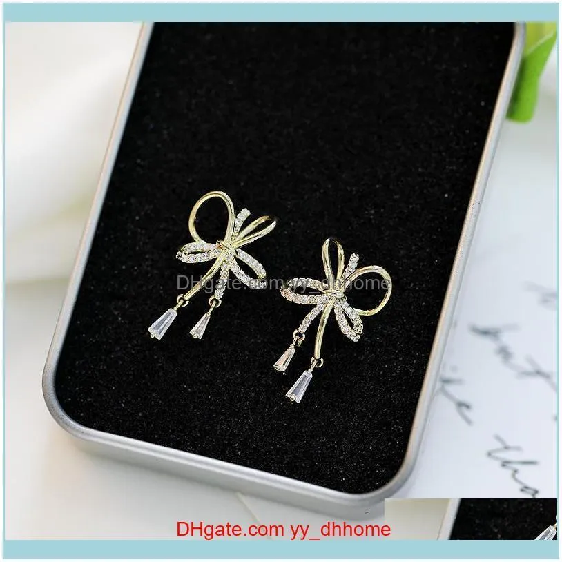 2020 new hot-selling luxury 18k gold plated bow earrings personalized women high-end zircon S925 silver needle earrings jewelry gifts