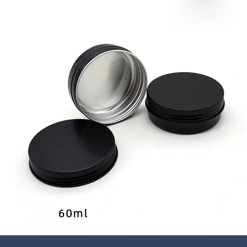 Boîte d'emballage en aluminium et métal noir de 60ml 2oz, avec couvercle, récipient de maquillage et de crème cosmétique, Pot Portable, théière
