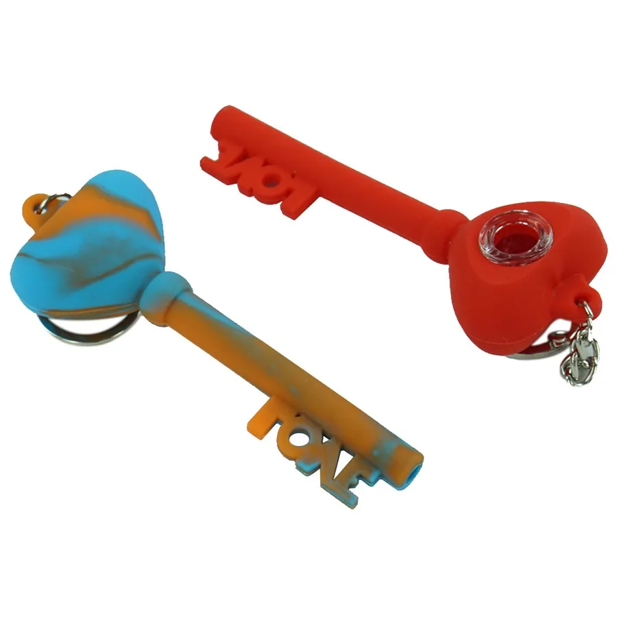 tobacco pipe smoking pipes bong silicoe hose joint oil rig wax burner with glass bowl Love key shape length 4.1"