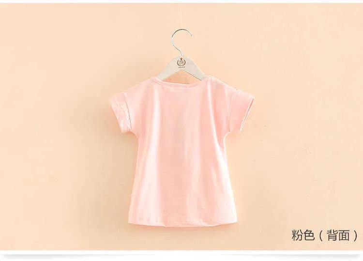 Girls Clothes Summer 100% Cotton White Pink Solid Color V Tassels Patchwork Short Sleeve O-Neck T Shirt Girls (3)