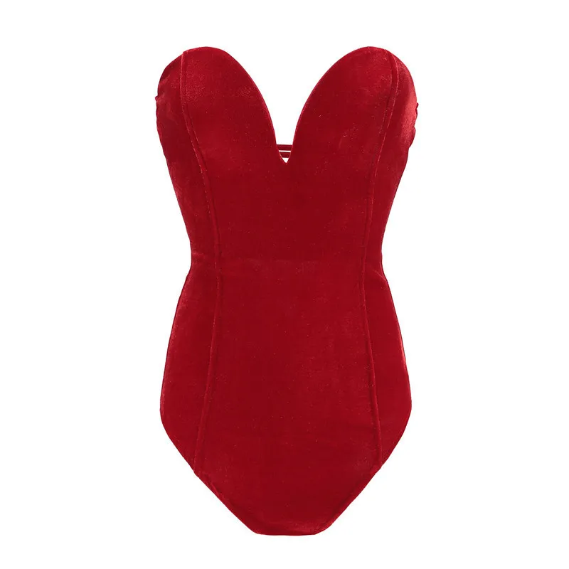 Red Bodysuit Women One Piece Velvet Body Suit Strapless Adjustable On Chest  Back Lace Up Bandage Jumpsuit Rompers Slim Fit 210306 From 9,08 €