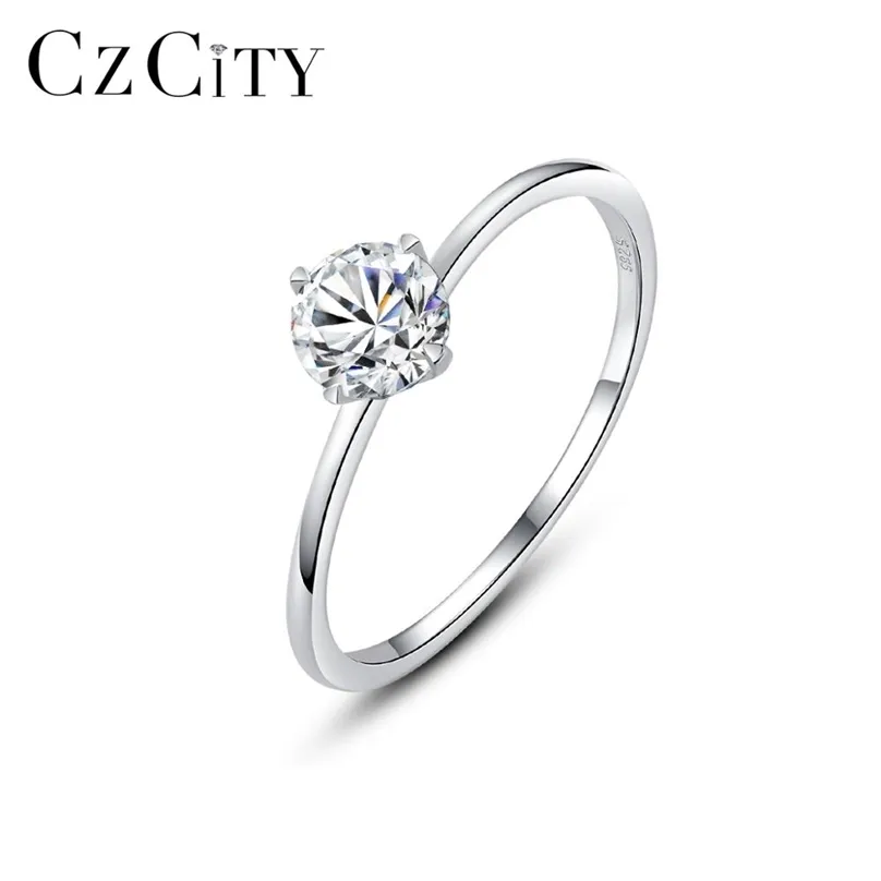 CZCITY Small Simple 0.5ct -Diamond ring for Women Engagement Birthday Gifts 925 Sterling Silver Fine Jewelry MSR-016 211217