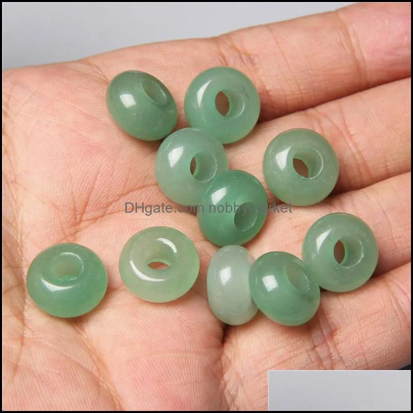 8x14mm 5mm Big Hole Charms Natural Round Jade Stone Crystal Spacer Beads Charm Pendant For Jewelry Making Accessories