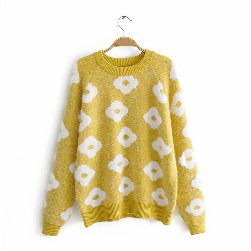 Women's Sweaters JJ58-9846 European And American Fashion Sunflower Pullovers