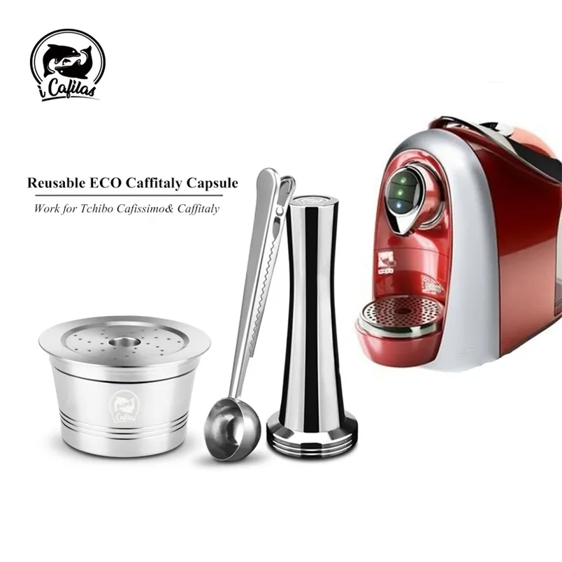 ICafilas réutilisable en acier inoxydable Crema café Capsule filtres Tamper cuillère pour Caffitaly Ruby Tchibo Cafeteira Espresso Machine 211008