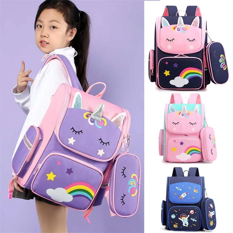 Cartoon 3D Creative Unicorn Crianças Sacos de Escola Meninas Doces Mochilas Mochilas Lightpack Waterproof Impermeável Sacos Primários Big 211021