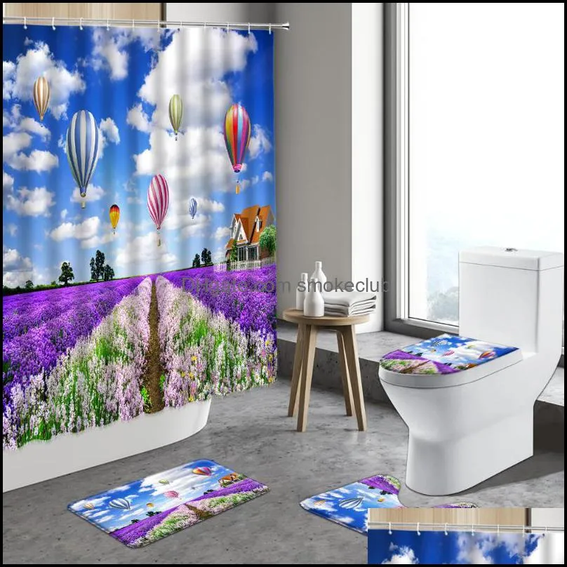 Shower Curtains Rural Plant Garden Flowers Curtain Colorful Floral Rose Sunflower Bathroom Decor Toilet Rugs Indoor Bath Mats