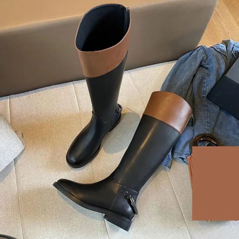 Boots Knee High Women Leather Platform L￥ng Autumn Wimter Motorcykel Ytmtloy 2022 Square Toe Botines de Mujer Zipper