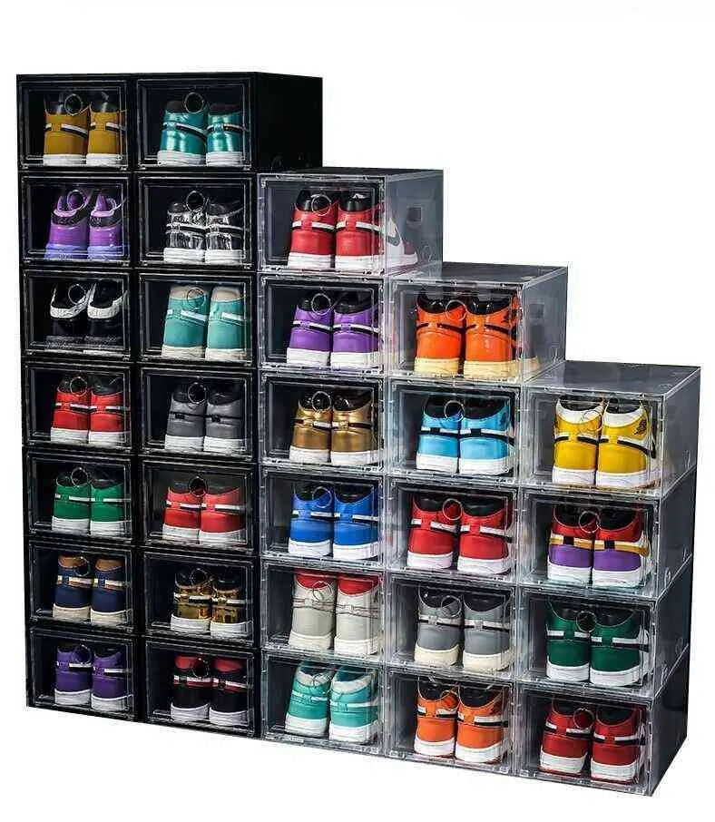 6-12pcs Large Shoe Box Stackable Display Drawer Storage Heel Case Cabinet Sneaker Plastic Organizer Home Closet Organizer