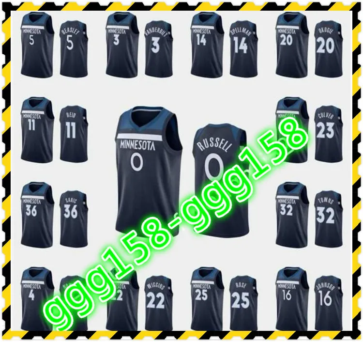 プリントメンズ女性子供キッズジャージャー任意のプレイヤーD'Angelo Russell Karl-Anthony Towns Omari Spellman James Johnson Basketball Jerseysカスタムユニフォーム