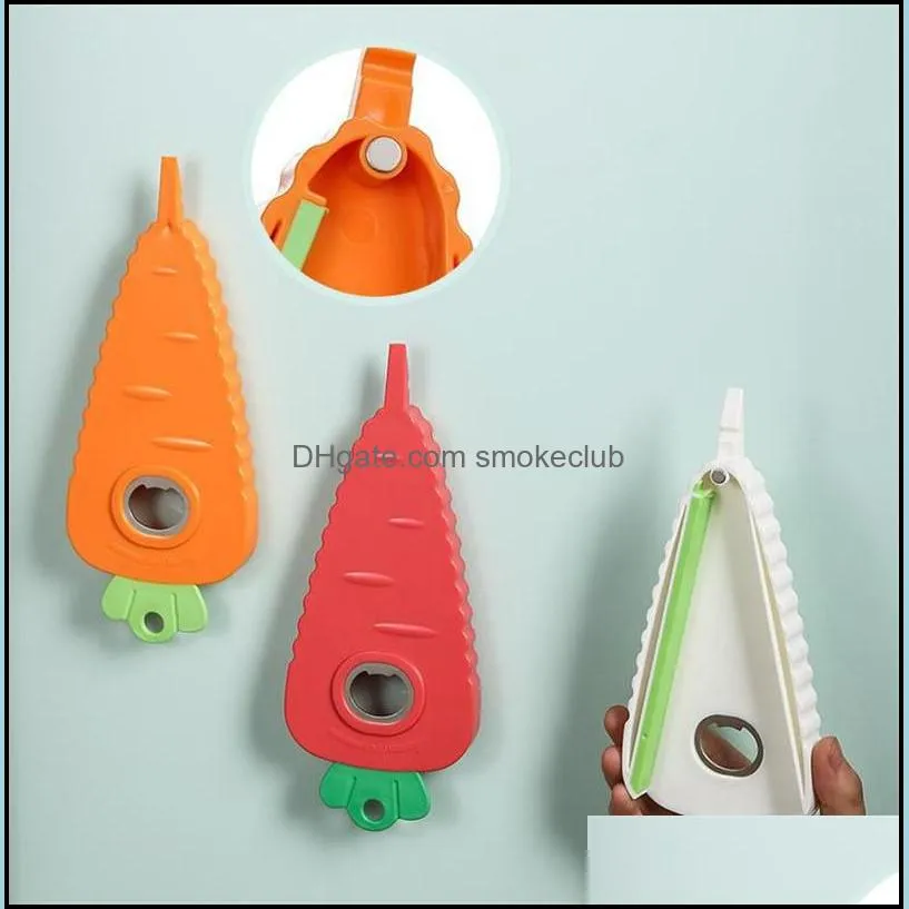 Carrot Multi-Purpose Opener Jar Can Beer Bottle Opener Tool with Magnet and Hangable Hook Kitchen Tools DD809