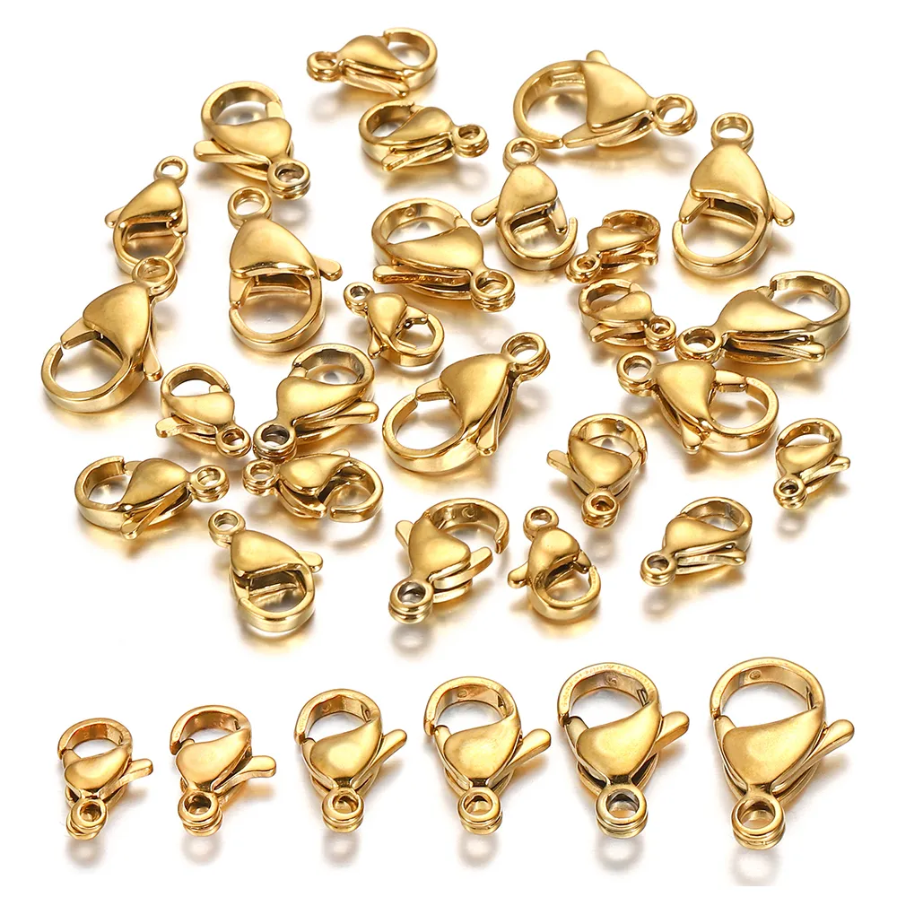 Cierres de acero inoxidable, anillos de salto con cierre de langosta de color dorado para pulsera, collar, cadenas, fabricación de hallazgos de joyería