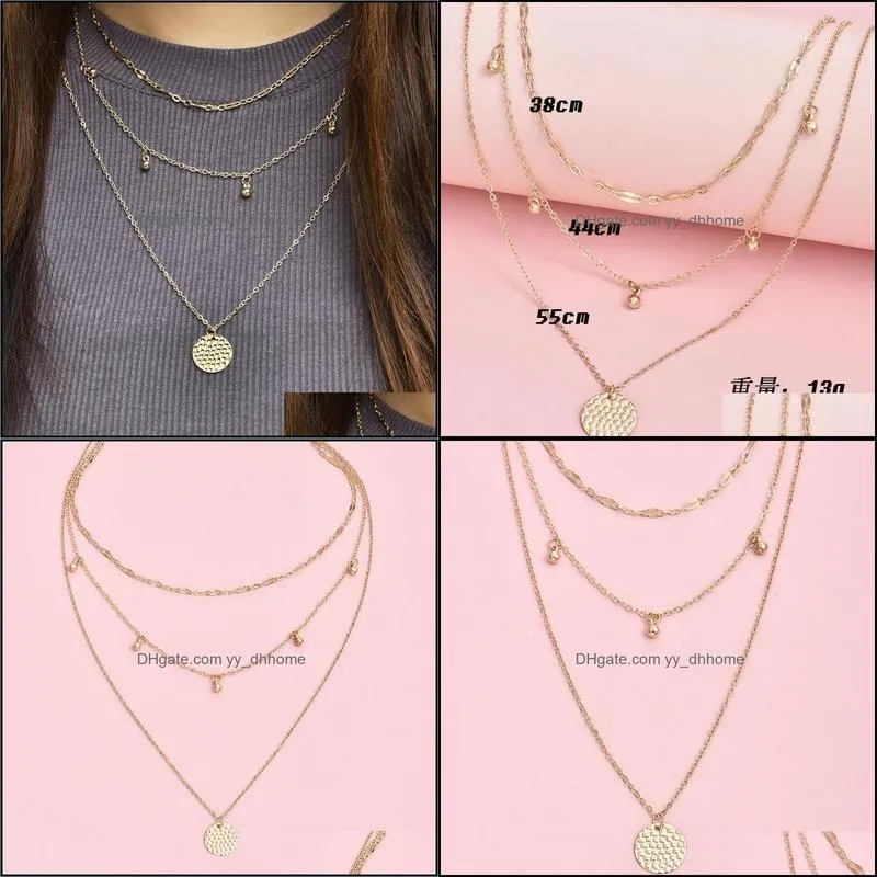 Pendant Necklaces Gold Color Choker Necklace For Women 3 Layers Beads Sequin Chain & Pendants Velvet Chokers Fashion Jewelry