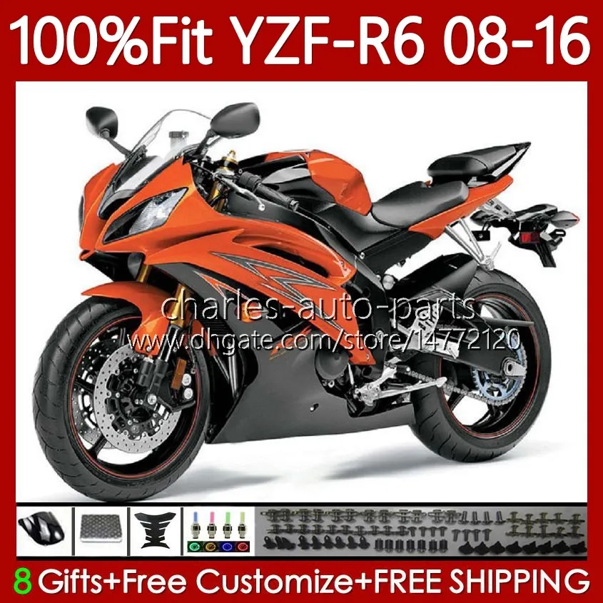 Bodys de injeção para Yamaha YZF-R6 YZF R6 YZF R6 600 YZF-600 YZFR6 08 09 10 11 12 13 15 15 99No.129 Dark Orange BLK YZF600 2009 2010 2011 2015 2016 Fairing OEM