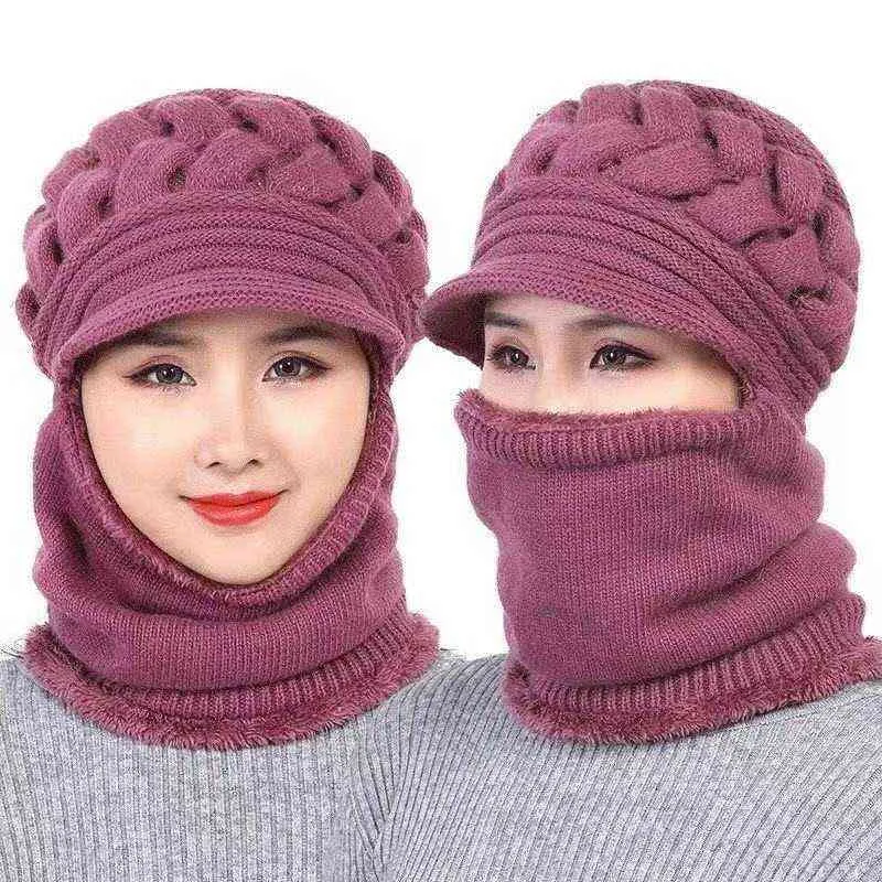 Frauen stricken Baskenmütze Winter warme Baggy Beanie stricken häkeln Hut Slouch Ski Krempe Slouchy Peaked Beanie Caps Freizeit Hüte Zubehör Y21111