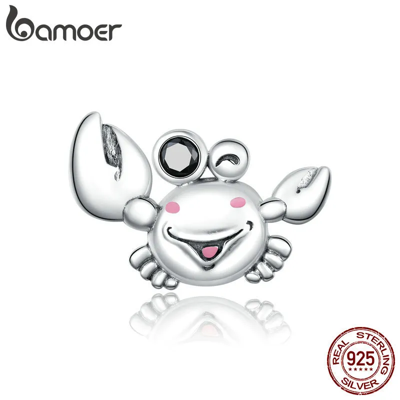 bamoer 925 Sterling Silver Little Crab Charm for Original Bracelet or Bangle Silver 925 DIY Jewelry make Accessories SCC1655 Q0531