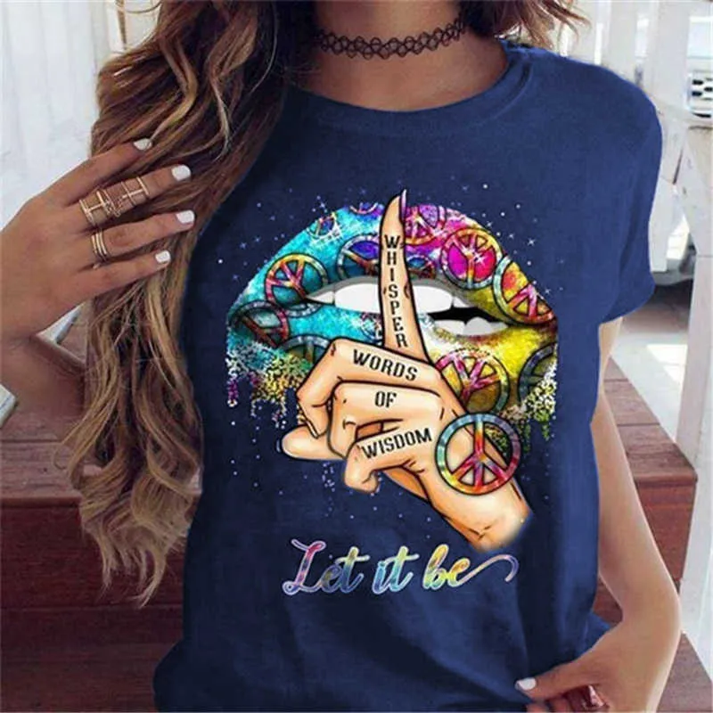 Magliette eleganti Donna Lettera Stampa Graphic Tee Abbigliamento femminile Primavera Estate Vintage Streetwear Top Ragazza Camicia a maniche corte Teen X0628