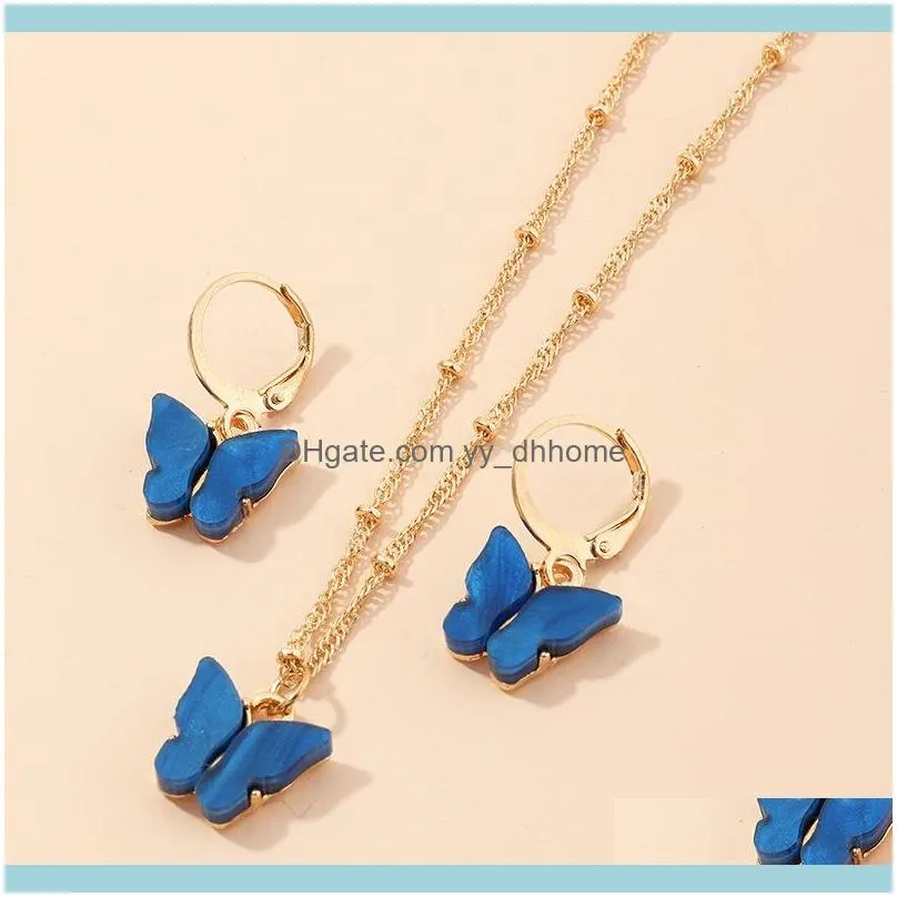 Earrings & Necklace Jinleansu 1pair Butterfly Charm Drop 1pc Butterflies Jewelry Sets For Women Wedding Gift