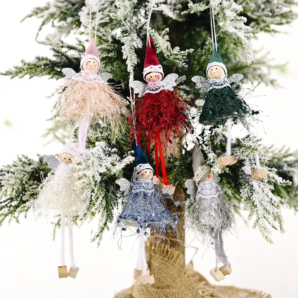 Jul Dancing Angel Doll Pendant Xmas Tree Hängande Ornament Plush Elves Holiday Present New Year Gifts phjk2109