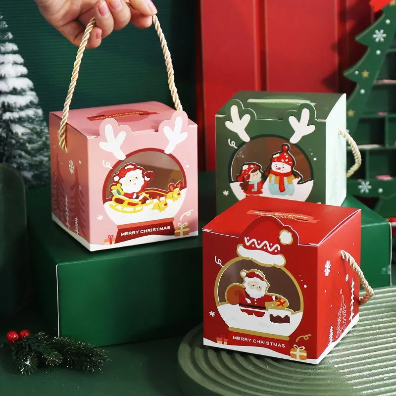 Christmas  Box Creative Portable  Box Children`s Gift Christmas Eve Christmas Fruit Gift Box 10x10x10cm LX4427