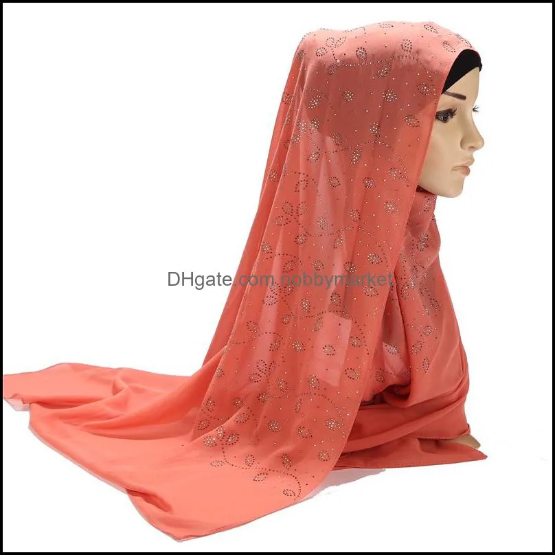 Popular Women`s Bubbles Chiffon Scarf Leaf diamond studs scarf hijab shawls Wraps solid color muslim hijab scarf