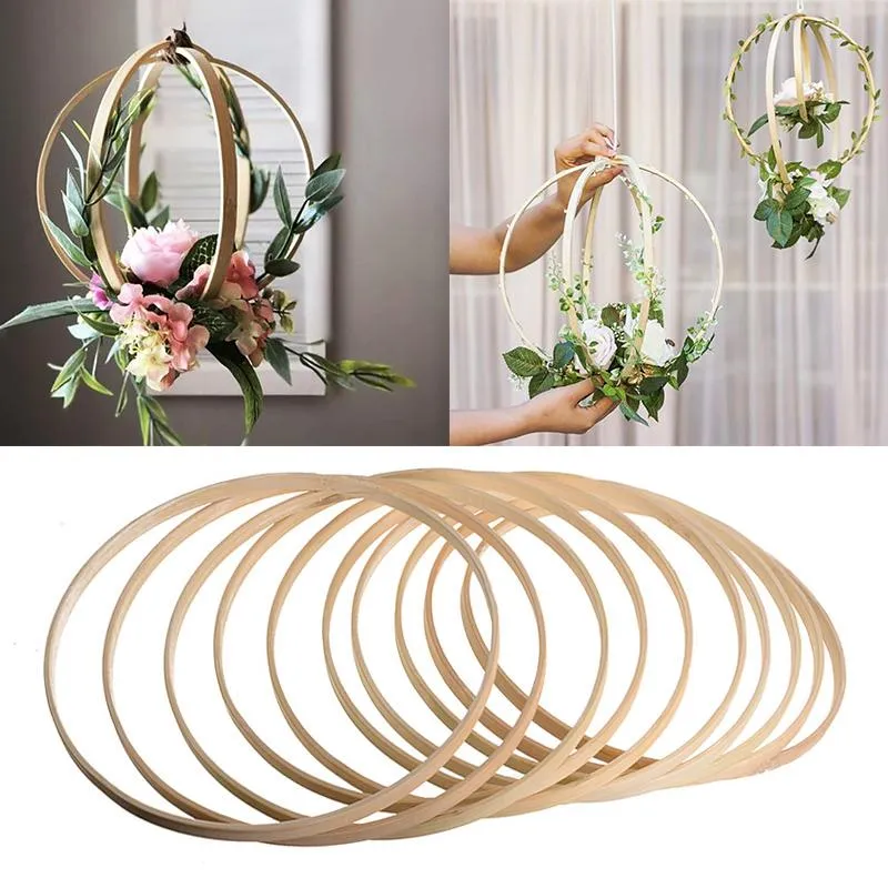 Feest decoratie 10 stks bamboe ring houten cirkel ronde catcher home decor diy hoepel voor bloem krans huis tuin plant hangende mand