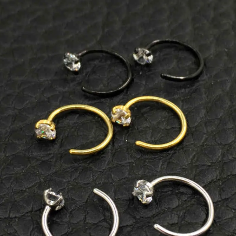 HENGKE Zircon нос кольцо U в форме подковообразное кольцо пирсинг ювелирные изделия BCR брусовая лавка для ногтей губная губа GEM 316L из нержавеющей стали черное золото