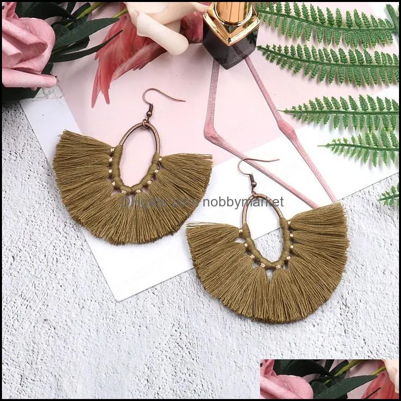 Fashion Women Fan-shaped Fringed Earring Female Bohemian Statement Jewelry Boho Handmede Round Dangle Earrings For Woman Hangers