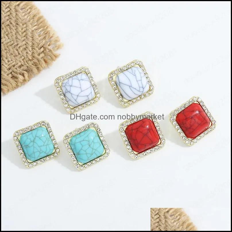 Stud Earrings Jewelry Blue Color Resin Stones Earring Women Shiny Crystal Geometric Square Trendy Drop Delivery 2021 Pb0Sj