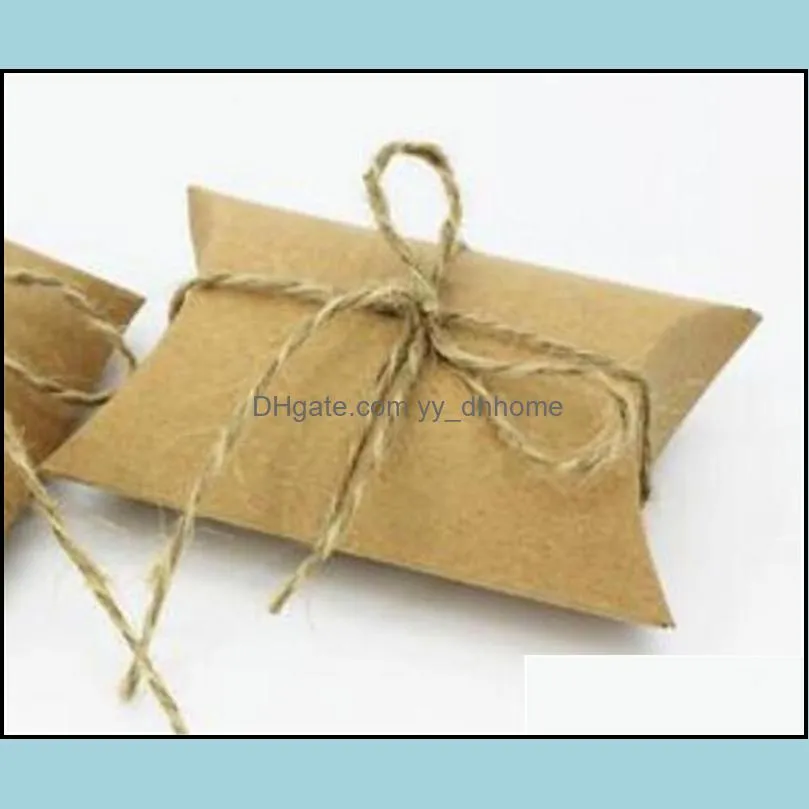 Hot Event Cute Kraft Paper Pillow Favor Gift Box Wedding Party Favour Gift Candy Boxes Paper Gift Box Bags Supply