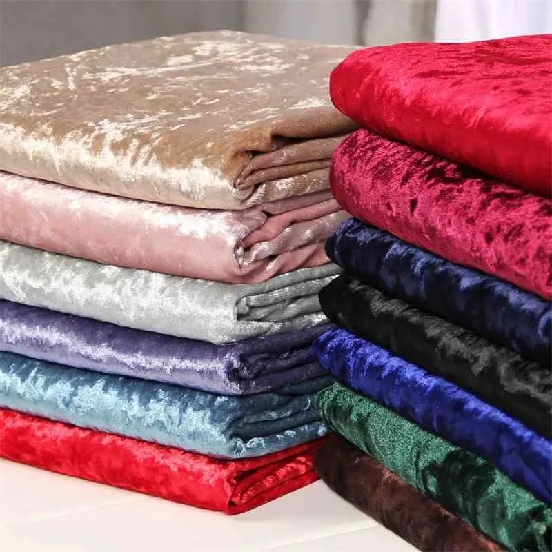 Krossad sammet tyg av mätaren, polyester stretch velour klädsel tyg för soffa, gardin, tyg, marin, röd, svart, vit, grön 210702