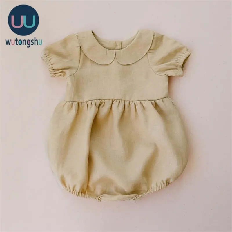 Baby Girl Roupas Verão Orgânico Algodão Casual Nascido Nascido Meninas Sunsuit Sunsuit Manga Curta Pink Playsuit para recém-nascidos Macreiras 3M 210317