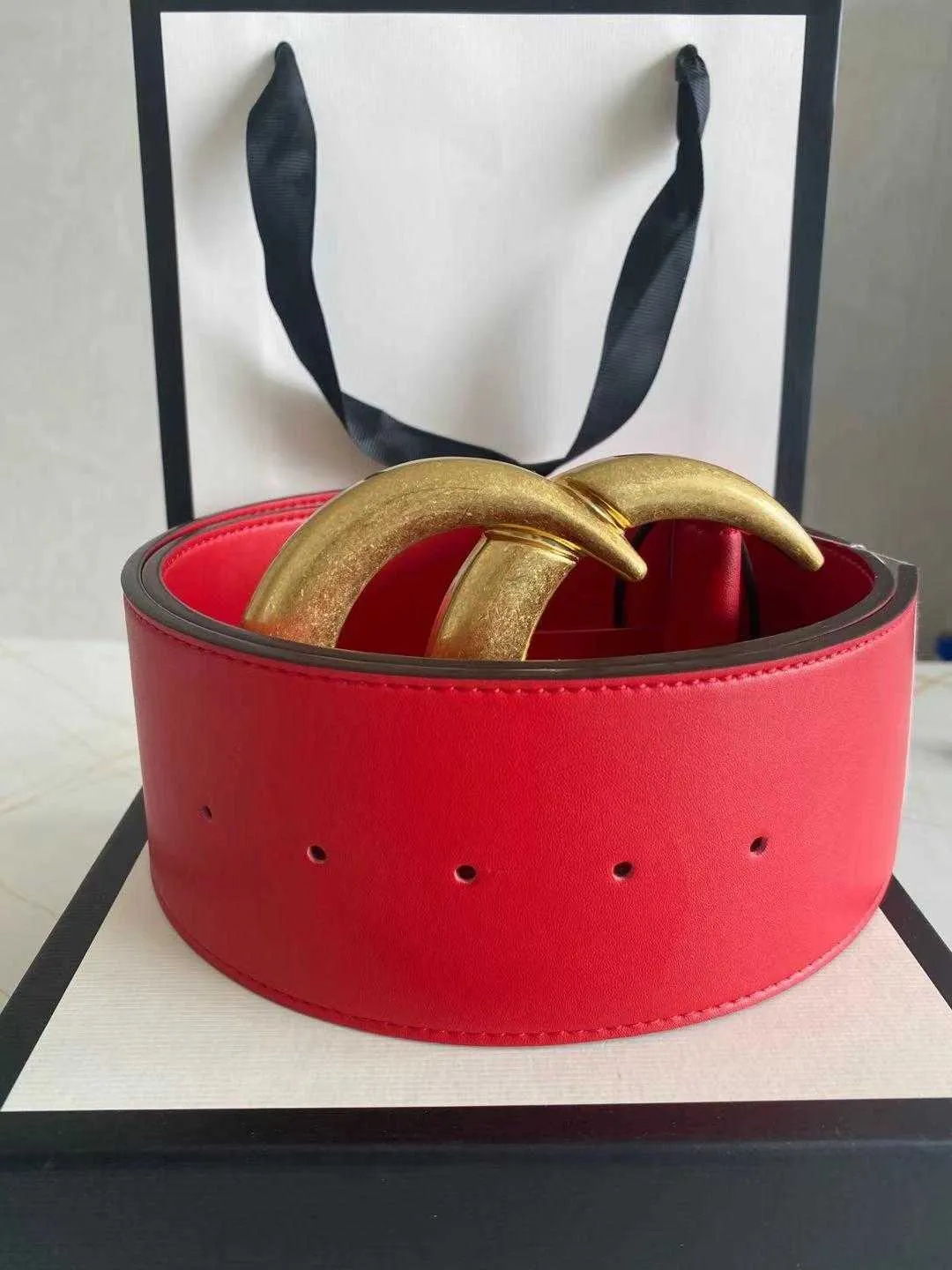 Men's and women's belt fashion style, gold, silver buckle, red 7.0cm size:95-125 High quality, perfect packaging, free delivery