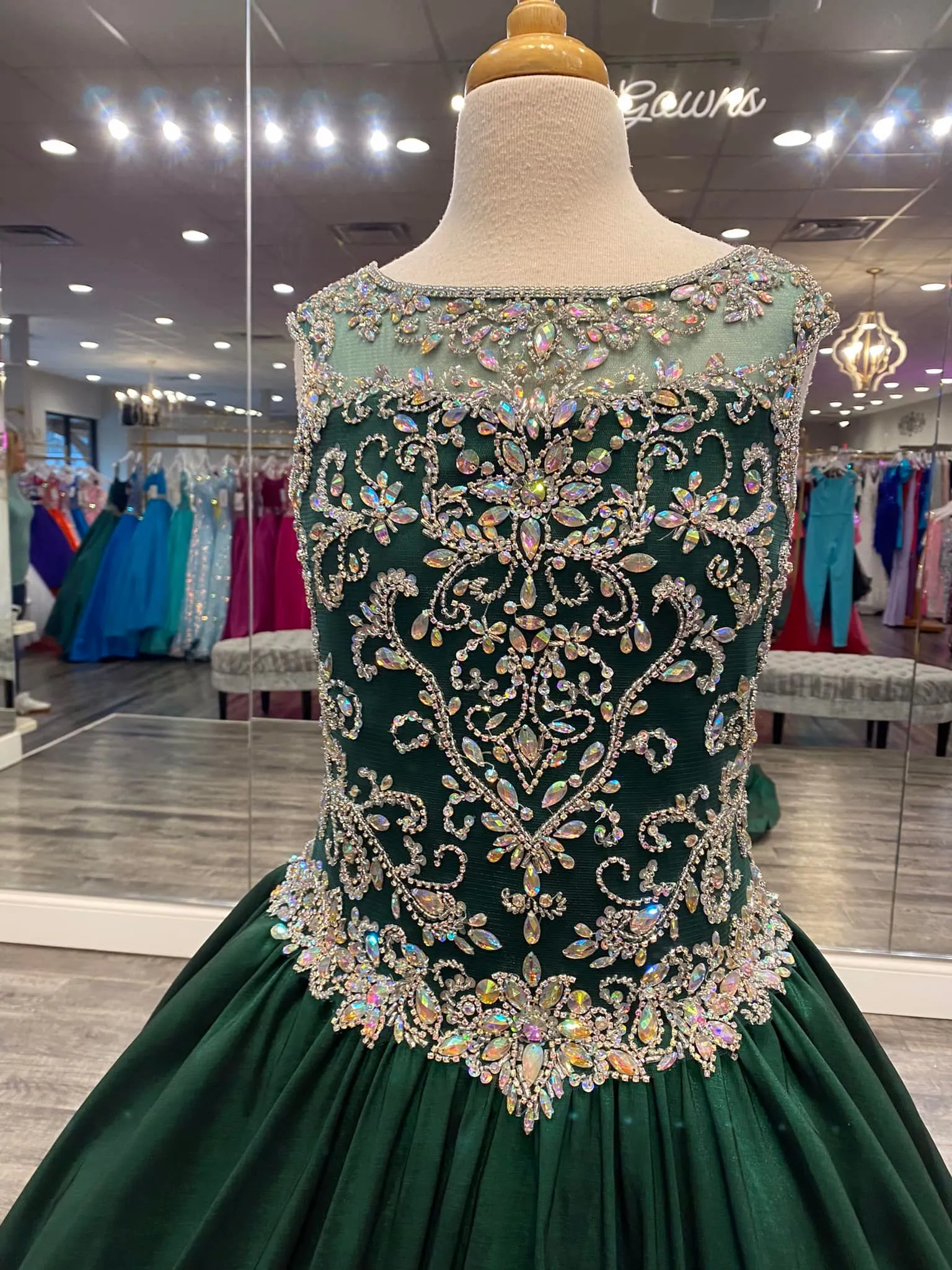 nursery dresser green ASHLEYlauren Style 8334 Organza Pearl Embellished Kids Pageant Gown main image 0