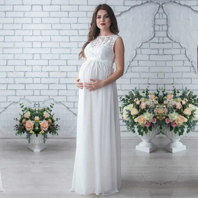 Keelorn Maternity Dress 2021 Sommar Graviditet Kläder Gravid Kvinnor Lady Elegant Vestidos Lace Party Formell Lös Klänning Q0713